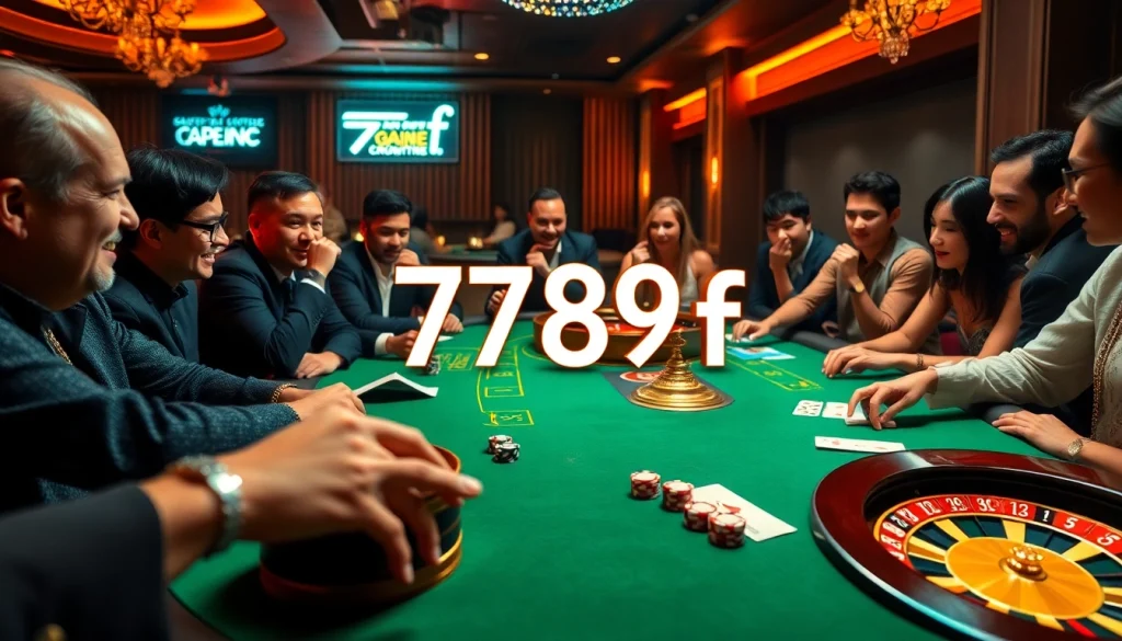 Engage in thrilling poker action at a luxurious casino featuring 789f-themed decor and vibrant players.