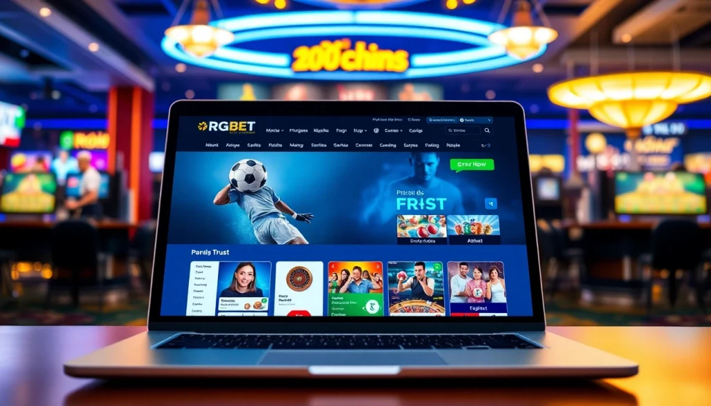Explore Nhà cái RGBET's vibrant online gambling platform featuring sleek casino and sports graphics.